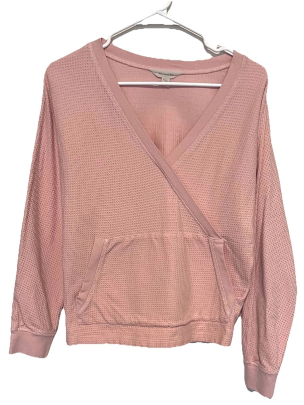 Garnet Hill Waffle Knit Organic Cotton Top Women’s XS Pink Peach Criss Cross